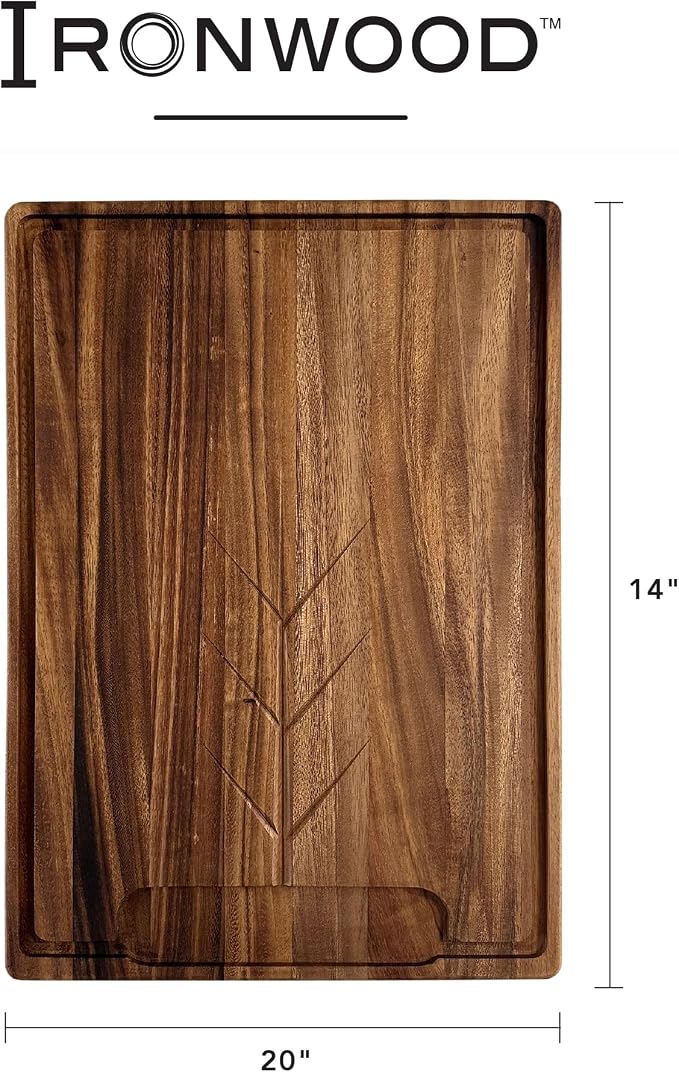 Ironwood Gourmet Osterbotten Rectangular Carving Board, 20" x 14" Acacia Wood Cutting Board With Juice Groove