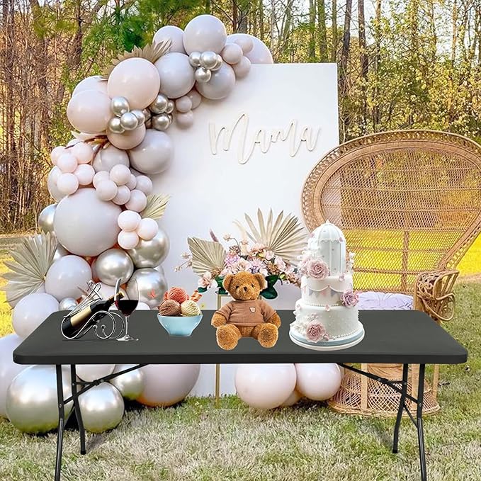 10 Pack Stretch Fabric Table Top Cap Cover, fits 6' Tables, Spandex Table Covers Washable Elastic Rectangle Tablecloth Protector for Indoor Outdoor Party Picnic Wedding, Gray, 30" W x 72" L