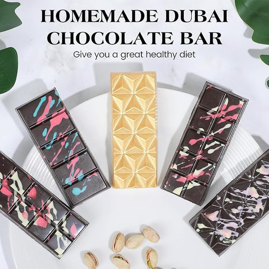 1 Pc Chocolate Bar Mold Deep Dubai Stuffed Silicone Molds for Filling Knafeh Pistachio Chocolate Bar and Wax Melts Rectangle Thick Candy Bar Molds Break Apart (Pyramid)