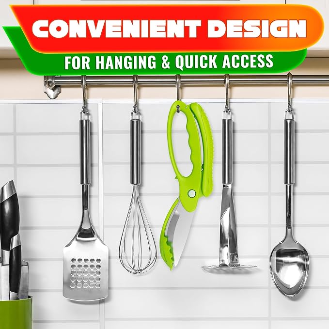 Salad Scissors for Chopped Salad, 8.9 In Stainless Steel | Double-Blade Lettuce Chopper Scissors; Chops Greens, Tomato & Herbs in Bowl, No Knife Needed; Anti-Splash Head; Safety Lock