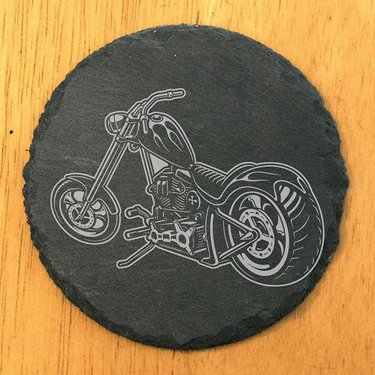 Level Up Your Man Cave: Rustic Chopper Coasters for The Motorcycle Enthusiast - Round Slate - Set of 6
