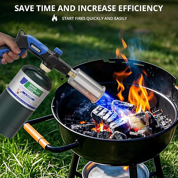 Sondiko Powerful Grill & Cooking Propane Torch L8010, Blue & Black | Sous Vide, Campfire Starter, Adjustable Weed Torch Burner for Searing Steak, BBQ, Welding, Propane, Tank Not Included