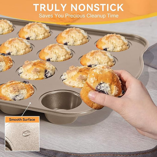 Cupcake Pan Nonstick 2 Pack (Gold, Mini 24 cup)