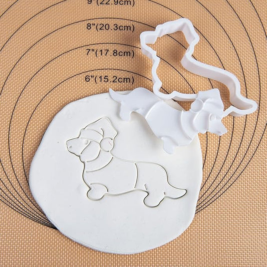 Flycalf Christmas Cookie Cutters Dachshund Shapes with 3D Stamper Fall Holiday PLA Baking Accessories Cutter Molds Gifts for Kids Decorative Party 3.5" Kitchen Cake Supplies