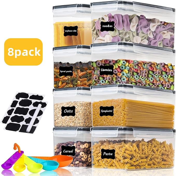 8pc 3.2L Airtight Canisters with Lids, Kitchen Dry Pantry Storage | 8pack 3.2L airtight canisters lock moisture out. Stackable bins hold all kinds of daily dry foods for kitchen pantry use