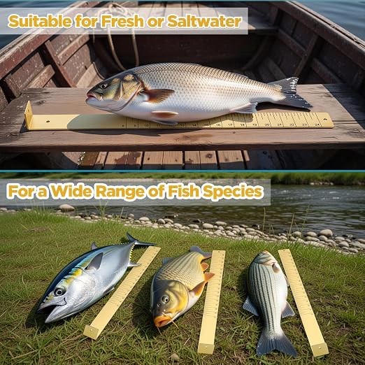 Zonon 1/8" x 2" x 24" Fish Measuring Board Anodized Aluminum Fish Ruler Yellow Corrosion Resistant Boat Measuring Tool for Fishing Competition Fresh and Salt Water
