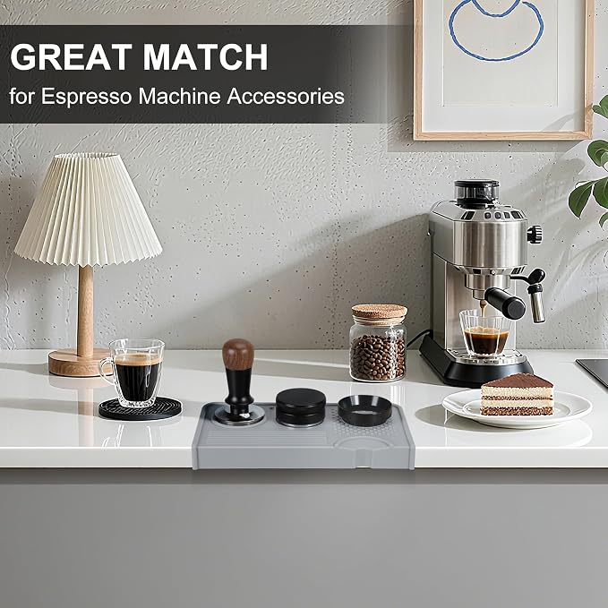 VOCOSTE Espresso Tamping Mat, Non-Slip, Protect Countertop, Gray | Large Surface for Consistent Tamping, Silicone Protects Counters From Dents, Stays Put During Use, Tamper Mat for Barista