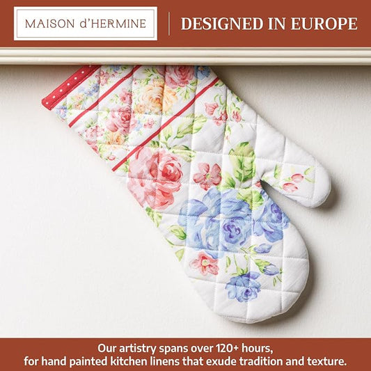 Maison d'Hermine Oven Gloves 100% Cotton Oven Mitt (7" x 13", Pack of 1) | With Loop Heat Resistant BBQ Cooking Gloves Baking Grilling Kitchen Handling Hot Pans Spring Summer - Vintage Floral