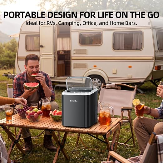 Portable Ice Maker Countertop - 26Lbs/24H Bullet Ice Machine with Self-Cleaning, Stainless, Makes 9 Ice Cubes in 6-8 Mins, 2 Sizes of Ice for RV Kitchen Home Party Camping, 1.5L Water Tank