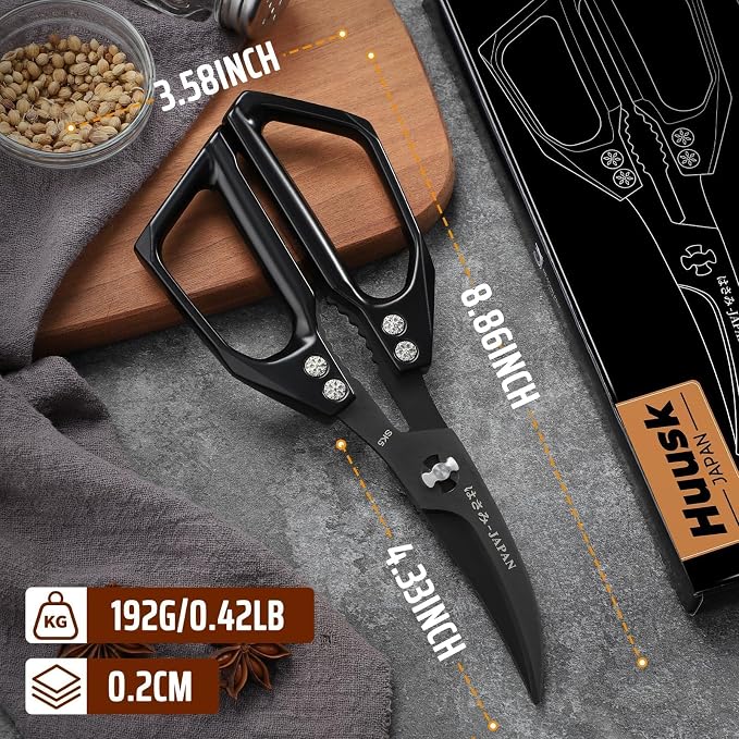 Huusk Kitchen Scissors for Food - Multifunction Kitchen Shears All Purpose | Stainless Steel Seafood Scissors for Meat, Fish, Vegetables, Chicken, Turkey, Ergonomic Non-Slip Handle, Gifts for Women