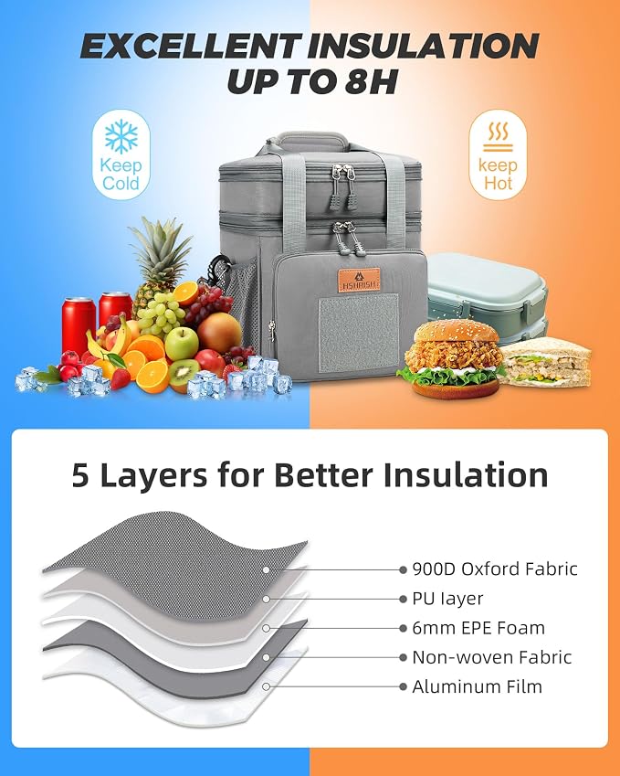 HSHRISH Expandable Large Tactical Lunch Box for Adults, Durable Insulated Lunch Bag with Lots of Storage Space, Cooler Bag for Men Women Work Outdoor Picnic Trip, 16 L, Black