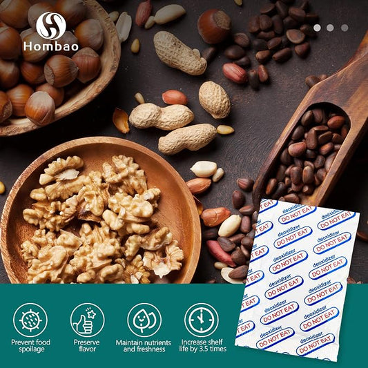 2000cc 50 Packs Food Grade Oxygen Absorbers - 2 Packs x 1 Vacuum Bag for Long Term Food Freshness - O2 Absorber for Canning & Preserving