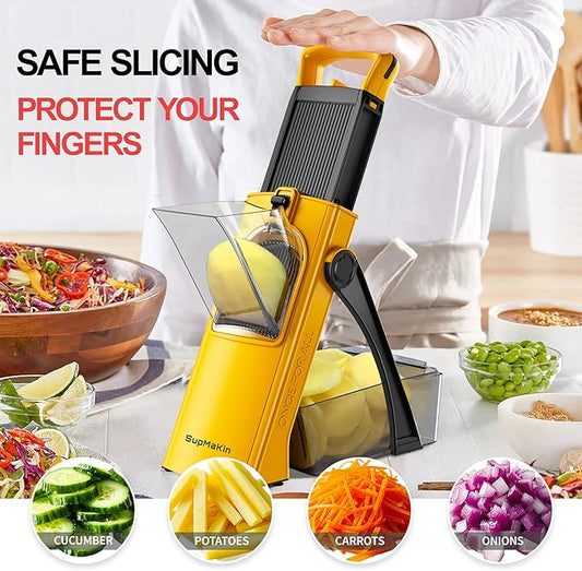 SupMaKin Upgrade Safe Mandoline Slicer, Multi Vegetable Chopper, Potato Slicer, Vegetables Slicer Onion Chopper Fry Cutter, Kitchen Chopping Artifact (Yellow)