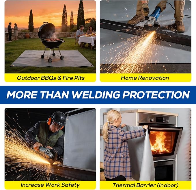 PAWBOSE 4x6ft Welding Blanket, Silicone Coated Fiberglass Fire Blanket for Welding & Cutting - Heavy Duty Fireproof Protection with Storage/Carry Bag for Indoor & Outdoor Use(2 Pack)