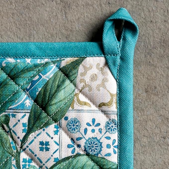 Maison d' Hermine Pot Holders 100% Cotton Potholders (8" x 8", Pack of 1) | Heat Resistant Hot Pads with Loop BBQ Cooking Baking Farmhouse Kitchen Handling Hot Pans Spring Summer - Agrume