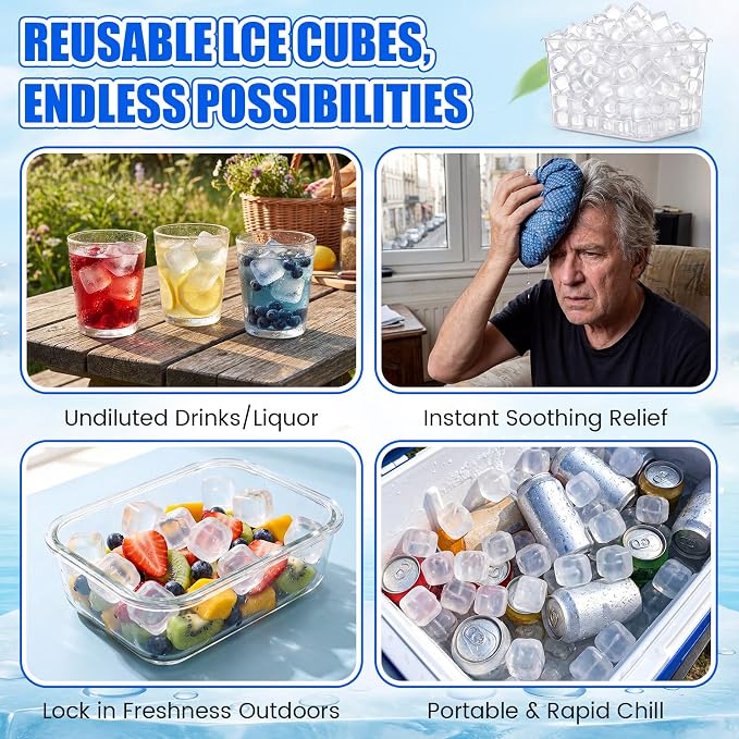 320 Pcs 10lb Reusable Ice Cubes for Drinks Plastic Ice Cube Refreezable Without Diluting Frozen to Keep Drink Cool Longer for Coffee Cocktails Whiskey Wine Bar Party Camping (Square,Clear)