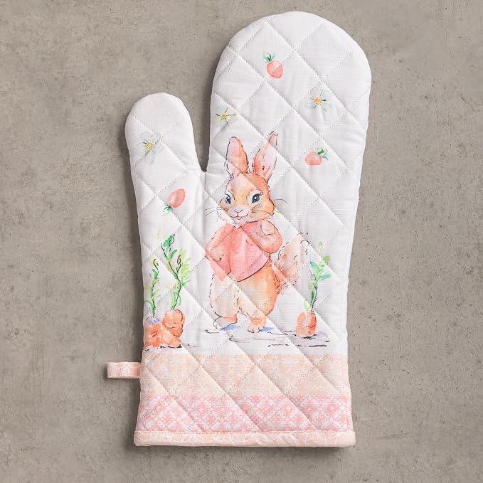 Maison d'Hermine Oven Gloves 100% Cotton Oven Mitt (7" x 13", Pack of 1) | With Loop Heat Resistant BBQ Cooking Gloves Baking Grilling Kitchen Handling Hot Pans Spring Summer - Bunny Party