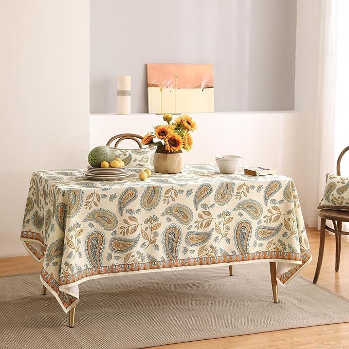 patdrea Designer Vintage French Rectangle Table Cloth,Italian Floral Wrinkle Free Farmhouse Tablecloth,Decor Table Cover for Kitchen Dining,Christmas,Tea Party,Thanksgiving,55"x87"-Lysaniya