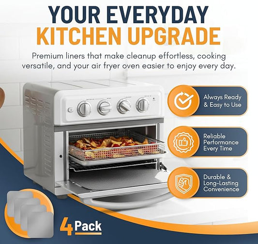 Toaster Oven Liners for Bottom of Oven (4 Pack) Reusable Non-Stick Heat Resistant Toaster Liners, Compatible with Ninja, Cuisinart, Emeril Lagasse & More, Toaster Mat, 12"x12" (Silver)