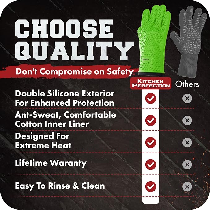 KITCHEN PERFECTION S Silicone Griddle Gloves - Heat Resistant Oven Mitts | Waterproof, 5-Finger Design For A Better Grip, Best Griddle Grilling Accessories, Compatible with Blackstone, Weber & More