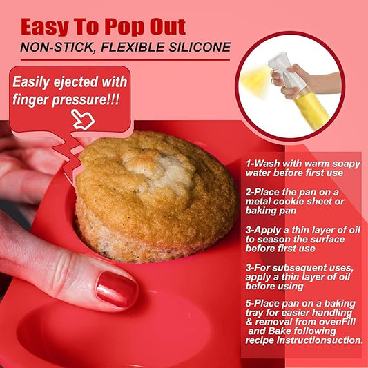 24 Cup Silicone Mini Muffin Pan,Nonstick Food Grade Silicone Baking Cups, Great for Making Muffin Cakes, Tart, Bread- Just Pop Out
