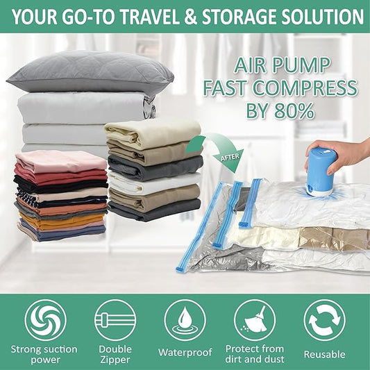 Cozy Essential 35 Pack Vacuum Storage Bags with Electric Pump, Vacuum Seal Space Saver Bags for Clothing, Pillows, Blanket, Bedding, Comforters