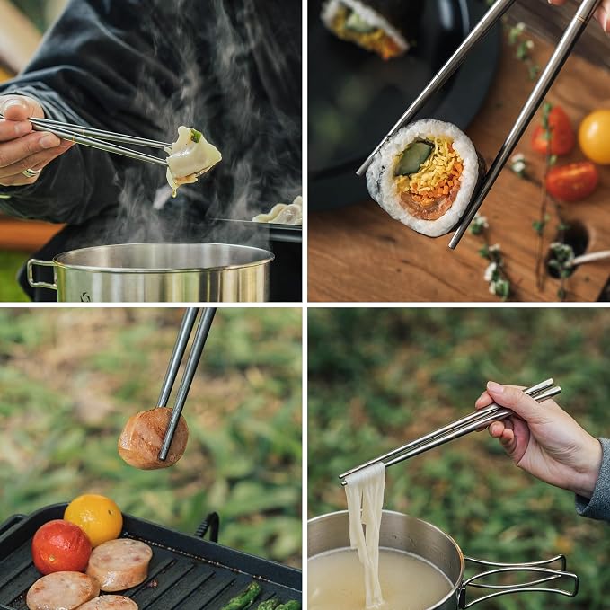 Thous Winds Titanium Chopsticks , Foldable Lightweight Reusable Camping Cutlery, Utensils for Camping Backpacking Hiking Home, with Storage Bag, 2 Pairs