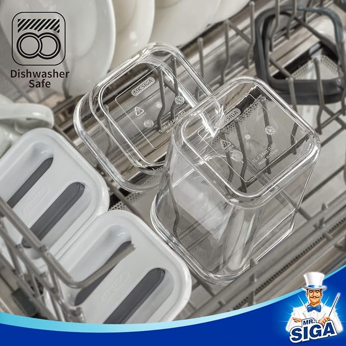 MR.SIGA 6 Piece Airtight Food Storage Container Set for Pantry Organization | BPA Free, stackable, one-handed kitchen storage containers for cereals, spaghetti, pasta, white