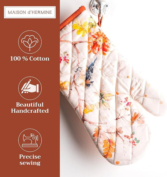 Maison d'Hermine Oven Gloves 100% Cotton Oven Mitt (7" x 13", Pack of 1) | With Loop Heat Resistant BBQ Cooking Gloves Baking Kitchen Handling Hot Pans Thanksgiving Christmas - Kelim - Prairie