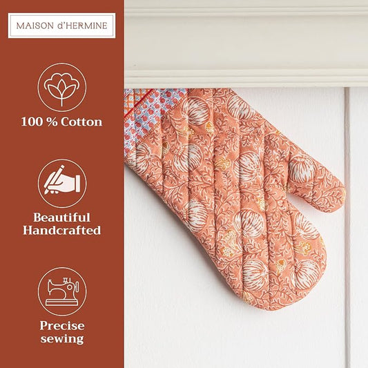 Maison d'Hermine Oven Gloves 100% Cotton Oven Mitt (7" x 13", Pack of 1) | With Loop Heat Resistant BBQ Cooking Gloves Baking Kitchen Handling Hot Pans Thanksgiving Christmas - Harvest Festival