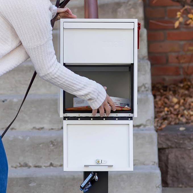 Adoorn Lockable Post Mount Mailboxes for Outside - Large Anti-Theft Locking Mailbox for Packages and Letters - Weatherproof Construction - Durable Steel - 15.5" H x 12" W x 18.5" D - White