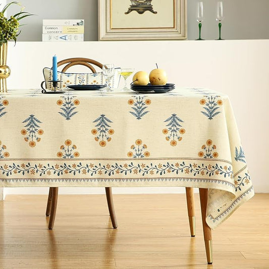 ISAENNE Designer French Pale Yellow Square Tablecloth,Linen Floral Table Cloth,Fall Wrinkle Resistant Decor Tablecloths for Dining Thanksgiving Banquet Kitchen Party,67"*67"-Estevan A