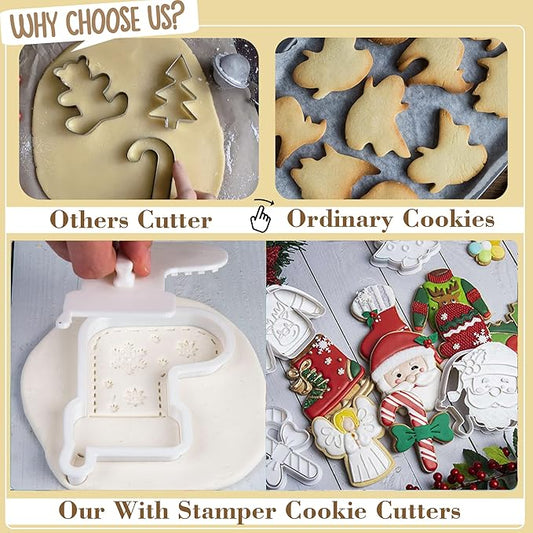 Flycalf Christmas Cookie Cutters Reindeer with Plunger Stamps Holiday PLA Baking Accessories Cutter Molds Gifts Decorative Party 3.5" Kitchen Cake Supplies