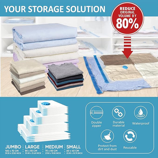 22 Vacuum Storage Bags with Hand Pump, 80% Space Saver Vacuum Seal Storage Bags for Clothing, Travel Lugggage, Blankets, Comforters