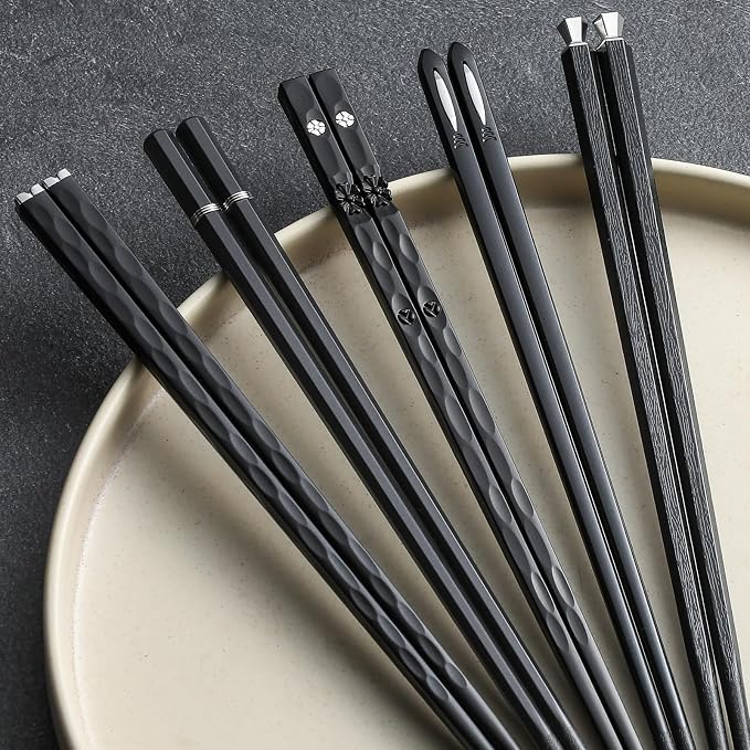 HIWARE 10 Pairs Fiberglass Chopsticks - Reusable Chopsticks Japanese Style Dishwasher Safe, 9 1/2 Inches
