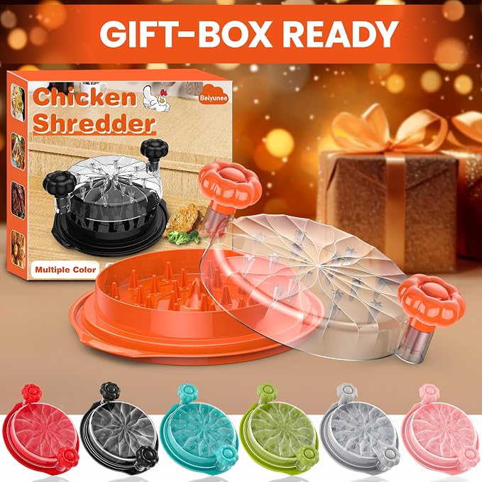 Chicken Shredder Tool Twist Large - Meat Shredders for Chicken Breast | 10'' Pro Visible Kitchen Gadgets Grinder Machine with Brush,Strong Anti-Slip Strip,Ergonomic Handle,BPA Free (Orange)