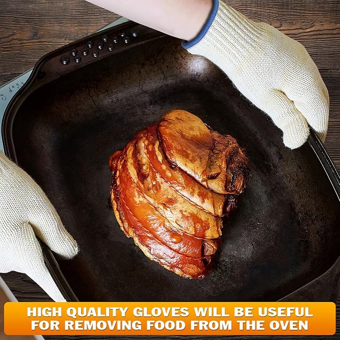 2 Pairs Oven Glove Set – 9.5" Aramid Fibre Cooking Gloves Heat Resistant, Non-Slip BBQ Hand Protector for Baking, Frying & Smoker – Reusable Grill Gloves Heat Proof for Men for Safe Cooking & Grilling