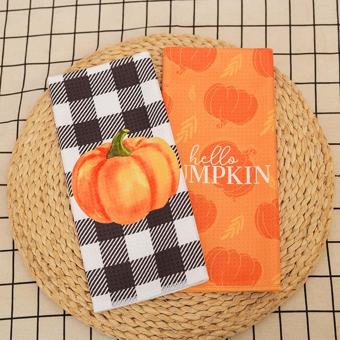 LXOMILL Pumpkin Funny Kitchen Towels, 2 Pack-fall Pumpkins