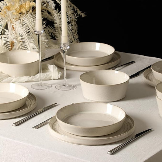 Stone Lain Claire 24-Piece Dinnerware Set Stoneware, Plates and Bowls Set, Dishwasher and Microwave Safe, Dish Set for 8, White