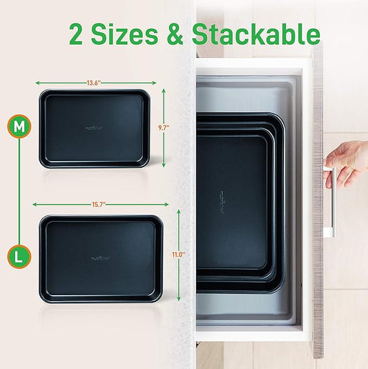 NutriChef 2-Piece Baking Sheet Non Stick - Premium Carbon Steel Cookie Sheets for Baking - Large and Medium Baking Trays for Oven - Blue Diamond
