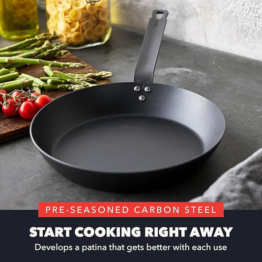 GreenPan x Bobby Flay 10" Carbon Steel Frying Pan Skillet, Pre-Seasoned Ready to Use, Nontoxic, PFAS-Free, Induction Compatible, High Heat & Oven Safe Durable Cookware, Cast Iron Alternative