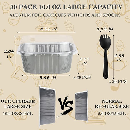 Mini Cake Tins with Lids, BAKINGPAK 30PCS 10OZ Mini Cake Pans with Lids Mini Aluminum Pans with Lids Mini Disposable Cake Pans with Lids Mini Square Cake Pans with Lids for Holiday Party, Ash