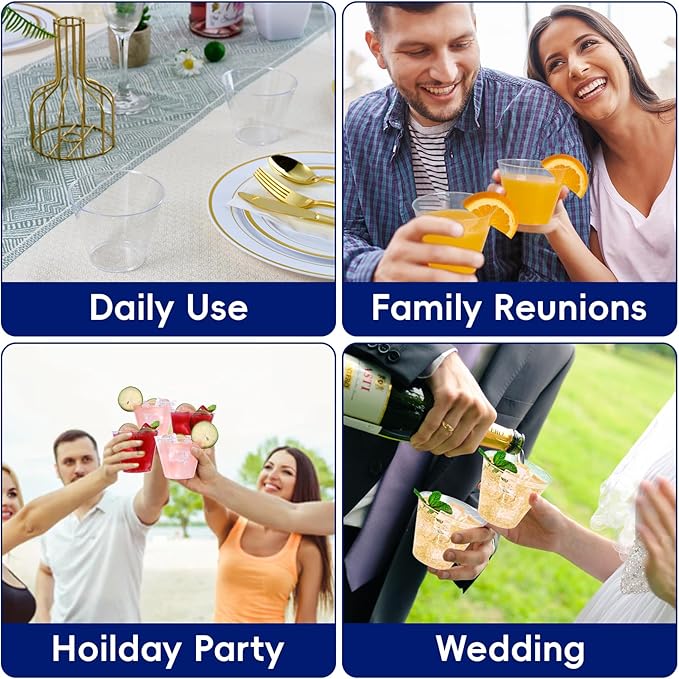 JOLLY CHEF 9 oz Clear Disposable Plastic Cups, 50 Pack Disposable Cups for Wedding,Thanksgiving, Christmas Party