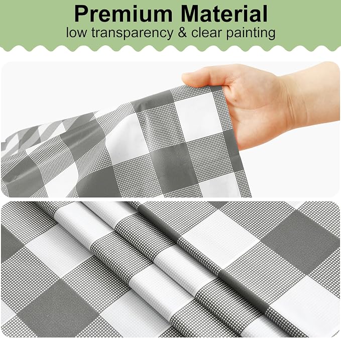 4 Packs Buffalo Disposable Table Cloth, 54 x 108 Inch Waterproof Plastic Tablecloth, Rectangle Grey and White Checkered Table Covers for Picnic, Birthday, Party, Back to School