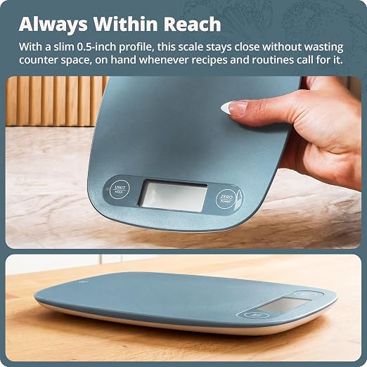 Greater Goods Food Scale – Digital Kitchen Scale, 1g Precision, Easy-Tare & Quick Conversion, Slim Compact Design, Durable & Portable | Ideal for Cooking, Baking & Meal Prep (Stone Blue)