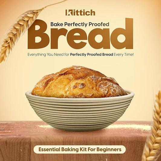 KITTICH Banneton Bread Proofing Basket with Essentials Set, 10 Inch Oval and 9 Inch Round Rattan Baskets with Linen Liners, Perfect for Sourdough Starter Kit - Sourdough Bread Baking Supplies