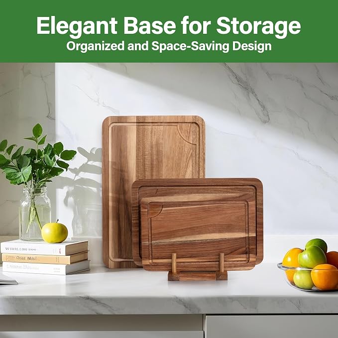 Wood Cutting Board Set, 3-Piece Cutting Board with Stand for Kitchen | Chopping Board with Juice Groove & Handles, Serving Board, Ideal for Meat, Vegetables and Cheese