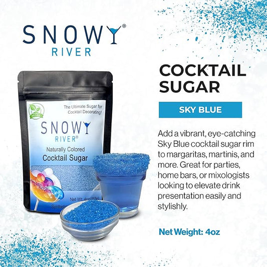 Snowy River Sky Blue, Cocktail & Margarita Sugar Rimmer - Vibrant Color Glass Rimming Sugar with Medium Crystal Texture - 4oz