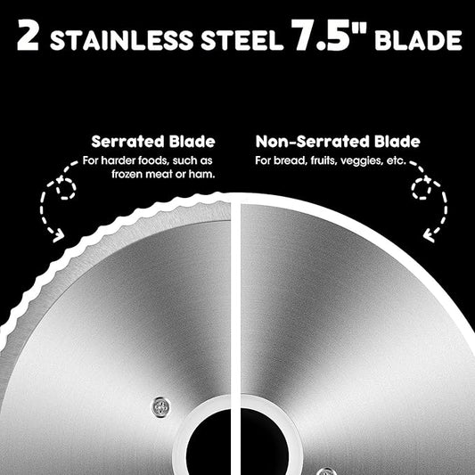 Meat Slicer, Techwood 150W Electric Slicer for Home Use with 2 Removable 7.5" Stainless Steel Blade, Deli Cheese Fruit Vegetable Bread Cutter with Adjustable Thickness, Easy to Clean, Silver