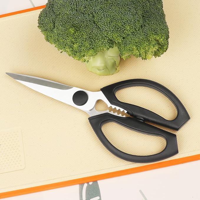 Kitchen Scissors, Heavy Duty Kitchen Shears with Sharp Stainless Steel Blades, Dishwasher Safe Cooking Scissors for Cutting Meat, Fish, Vegetables, Black